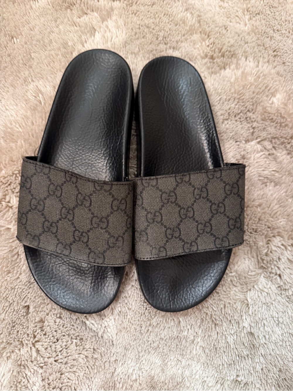 Gucci GG Monogram Logo Slide Sandals Black/Gray US 8 Unisex Rubber